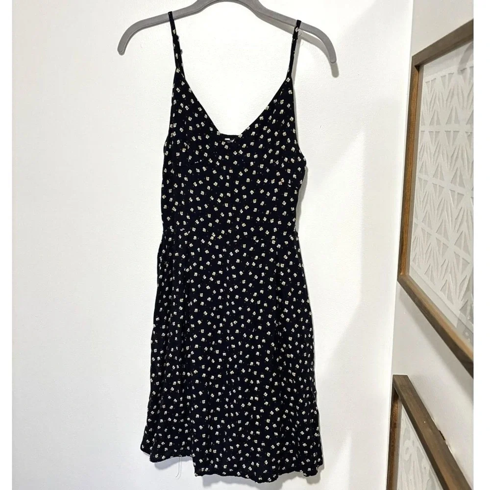 Floral Mini Slip‎ Dress XL Black Daisy Soft Spaghetti Strap Cottage Y2K Sundress